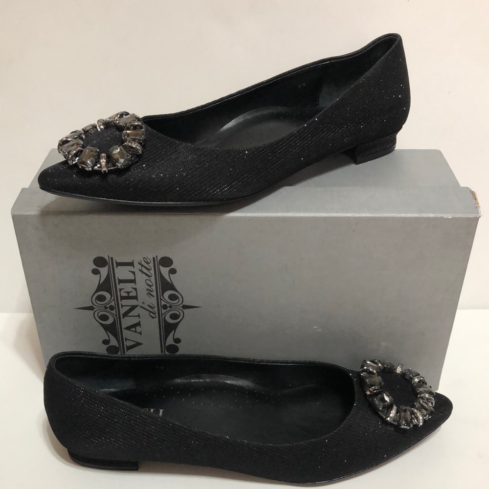 Vaneli di notte Stevie Black Gals Fab Embellished Vamp Fabric Sparkle Flats - 9N